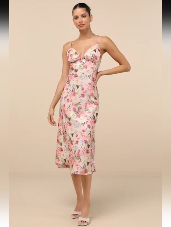 Lulus Dresses & Skirts - Lulu's  Pink Floral Slip Midi Dress Size XS NEW #4G